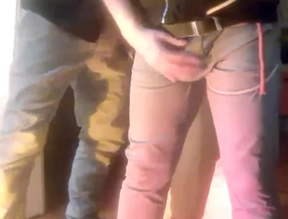 Pee Desperation: Tied up Guy Tries to Withstand While His Cock and Balls Are Played with. He Gets a Boner and Finally Wets Himself