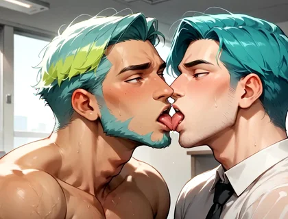 The Teal-haired Muscle Lover Fills the Office Orgy Quota with His Freshest Honey - Wow, First-time XXX!