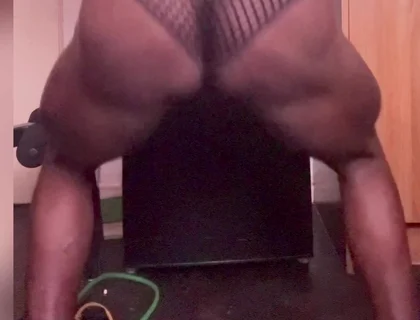 Fishnet Gear Squat & Wank Session