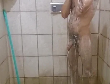 Me Taking a Shower with a Hard-on and Jerking off Until I Cum