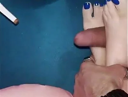 Footjob with Blue Nail Hands Fetish