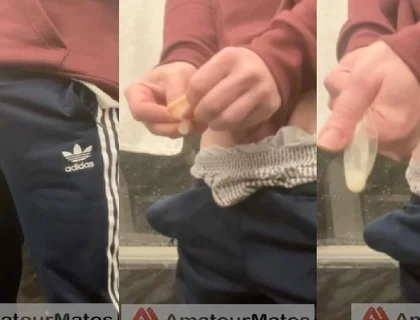 Amateur Horny Flatmate Cums in Condom in Adidas Sportswear