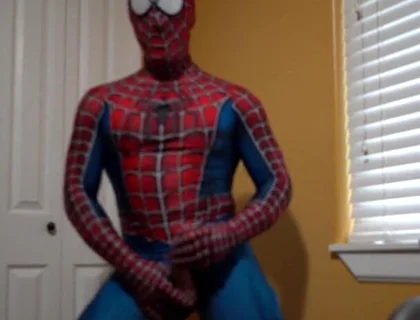 Cumming in a Spider Man Costume