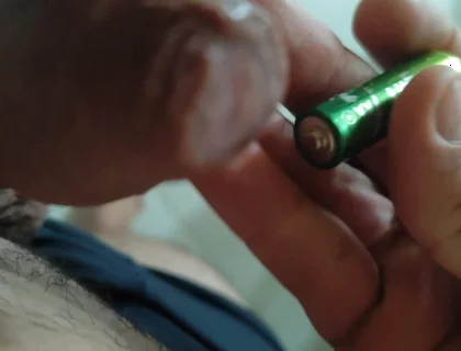 Inserting Electric Batteries Inside the Wet Dick