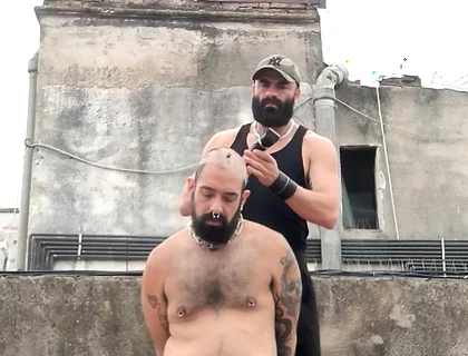 The Bearded Master Has a Hairy Pig Slave and Shaves Its Head.