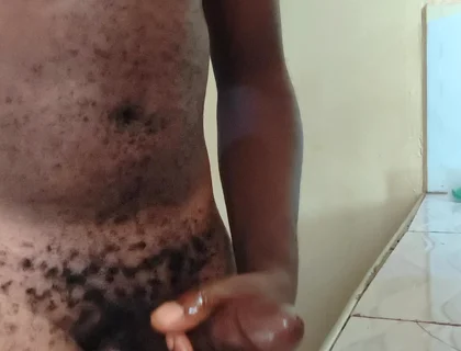 Solo Boyfriend Jerking His Hard Dick Early in the Morning and Released Load of Cum on the Kitchen Worktop