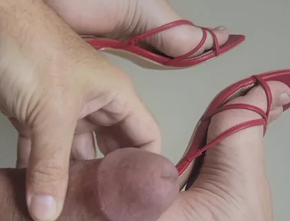 Jerking Big Cock off in Red Heels