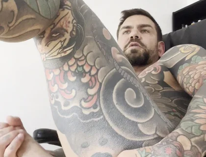 Tattooed Spanish Shows Ass and Jerks off
