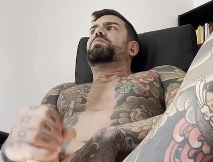 Tattooed Spanish Shows Ass and Jerks off