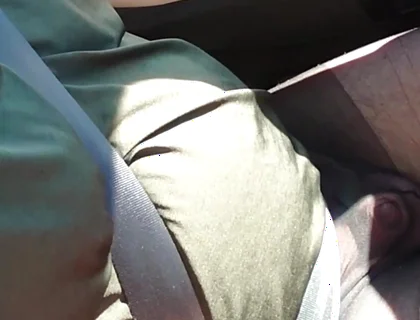 Nylonjunge Driving Car in Black Pantyhose