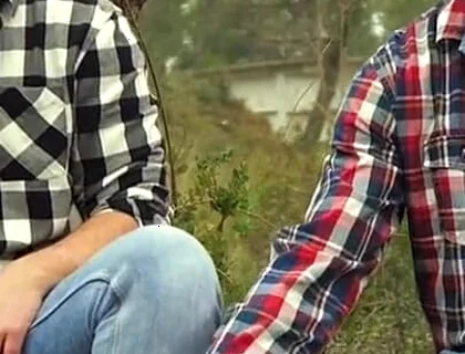Two Friends Jerkoff in the Forest