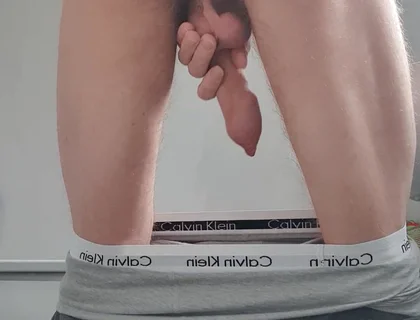 Skinny Twink Bending Over and Playing with Cock Close up