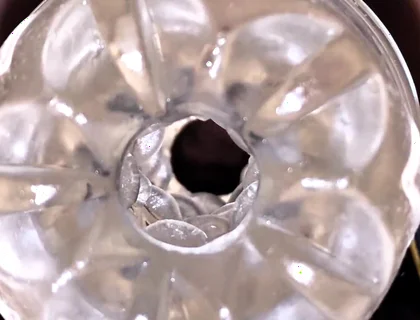 Close-up Cock in Tool for Masturbate Orgasm on Flash