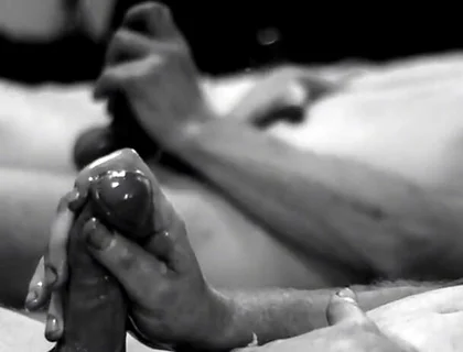 Masturbating and Cumming with Mirror Reflection in Black and White