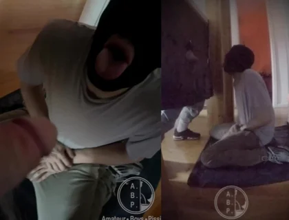 Amateur Boy Ordered to Get on His Knees, Blindfolded, and Pissed in His Mouth Through a Gloryhole