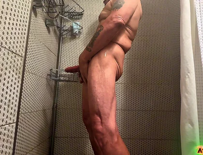 Solo Shower Scene - Soaping up and Dropping Loads