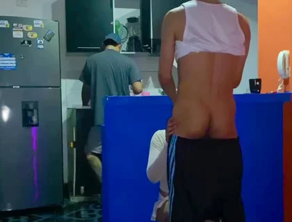 Femboy Gets Fucked Behind Her Boyfriend's Back in the Kitchen