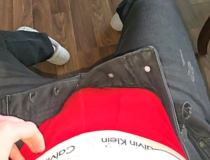 Red Calvin Klein Bulge Gets Slowly Stroked While Colleagues Are Two Meters Away