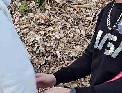 Outdoor Sex in the Woods with My Gay Slut - He Sucked Me Before Taking My Dick Bareback