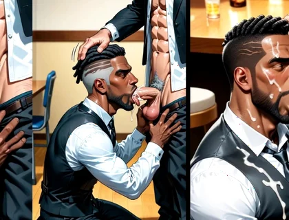 Black Waiter Sucks the Dicks of Customers and Kitchen Colleagues in Front of Everyone. Slide Pics Compilation Hentai