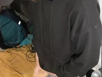 I Masturbate in Sweatpants, a Black Sweatshirt and Nike Sneakers