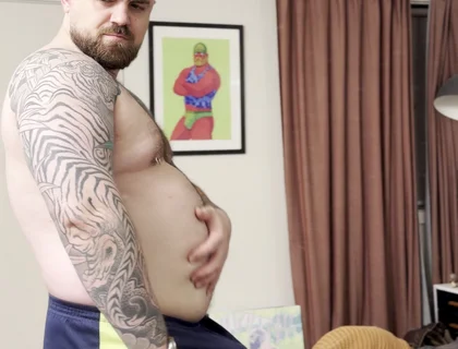 Chubby Bear Plays with His Cock and Belly