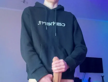 Skinny Boy Holding Back a Huge Cumshot Until It Hurts