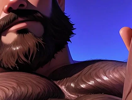 Thick Hairy Bear Stroking Himself Sensually. Man Bun and Massive Body
