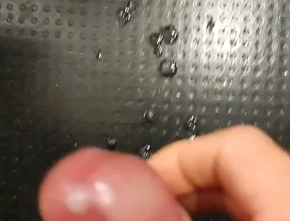 Moaning as I Squirt My White, and Thick Cum All Over the Floor with My Thick, Shaved, Cock