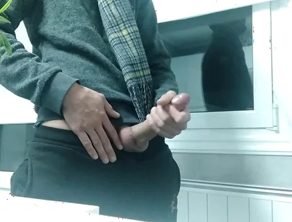 Big Cock Guy with His Scarf, He Is Cold and He Jerks off and Cums to Get Warm