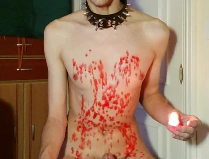 Slave Pouring Hot Wax and Jerking off