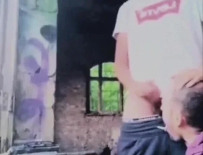 A Dude Is Jerking off in an Urban Exploration Setting and Gets Caught by a Blowjob Artist.