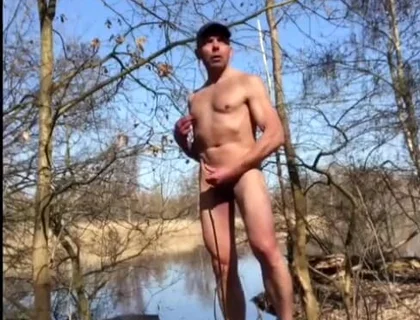 Naked Guy Shooting His Cum at the Lake