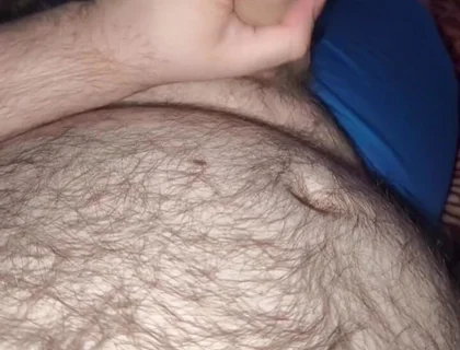 Fat Bear Jacking off & Cumming on Hairy Belly