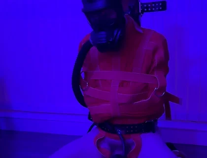 Straitjacket Twink Milked on the Kneeler
