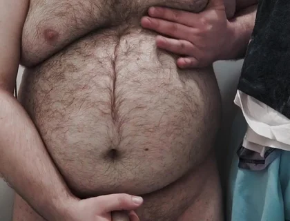 Fat Bear Jerks off on Toilet and Licks up His Cum