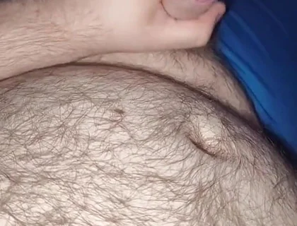Fat Bear Jacking off & Cumming on Hairy Belly