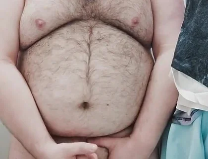 Fat Bear Jerks off on Toilet and Licks up His Cum