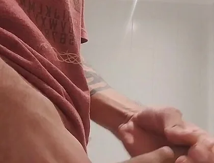 Cumshow in the Bathroom at Work