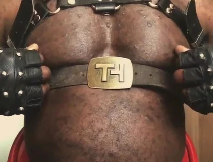 Black Muscle Close up Harness Belted Titplay