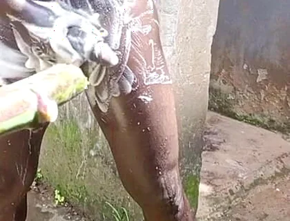 Outdoor Shower Takes Into Wide Cumshots