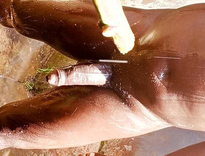 Outdoor Shower Takes Into Wide Cumshots