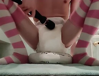 Diapered Twink In Stockings Creams His Pampers Magic Wand