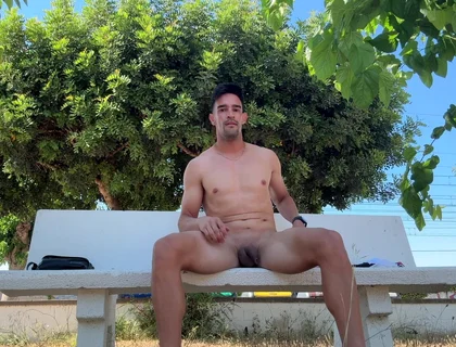 Hot Stud Fully Naked on Public Park Bench Gets Caught