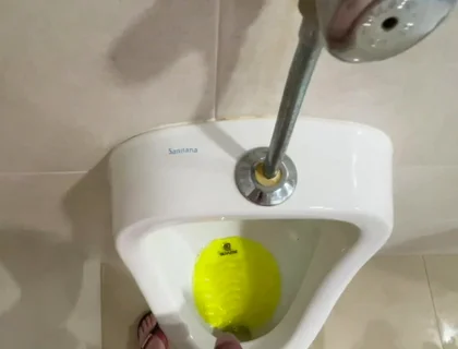 Dared to Piss Fully Naked in Public Toilets Urinal
