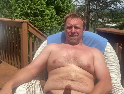 Catch Stepdaddy Outside Jerking His Cock Imbibe Smoking Busting His Nut