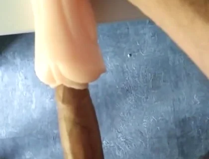 Perverted Pig Uses This Toy to Insert His Big Hard Wet Cock, and Cums Inside Obviously Bareback