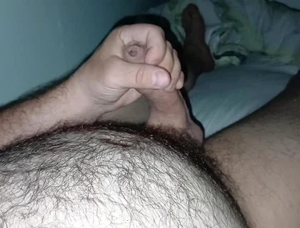 Uncut Hairy Gay Masturbating and Cum