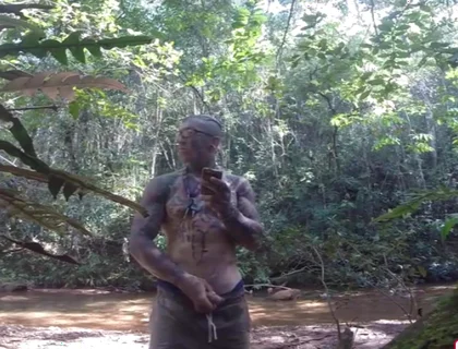Handjob in the Waterfall Cumming with Soft Cock