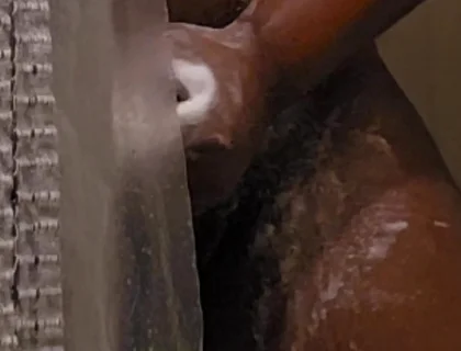Peeking on Black Step Dad Jerking off in the Shower